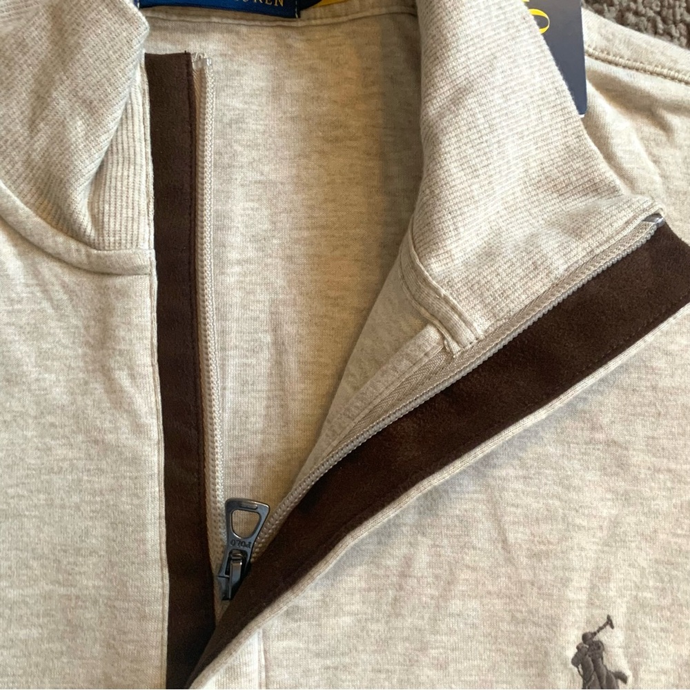 Polo Ralph Lauren Luxury Jersey Quarter-Zip Pullover XL Beige Heather Grey NWT - Picture 4 of 9